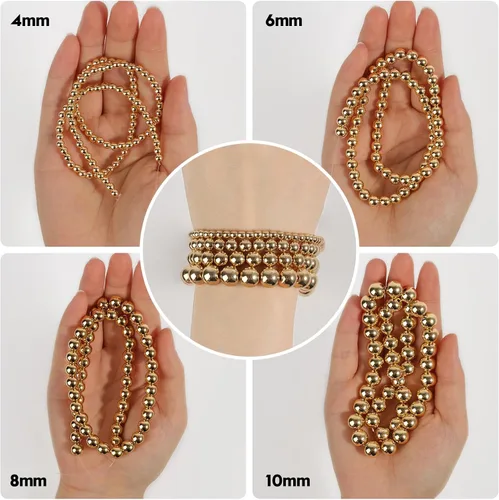 Miniatura 6 de Cuentas de hematita de oro de 14K, cuentas sueltas redondas para hacer joyas, pulseras y collares de bricolaje, cuentas de 6 mm/60 piezas