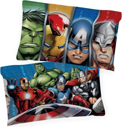 Miniatura 20 de Marvel Avengers - Juego de 2 fundas de almohada de superhéroes reversibles, Spiderman Capitán América, Hulk Iron Man, ropa de cama de microfibra