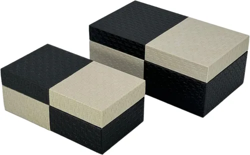Miniatura 7 de Galt International Cajas de almacenamiento decorativas de cuero vegano, caja grande y pequeña con tapa con bisagras, diseño de cuero a cuadros negro