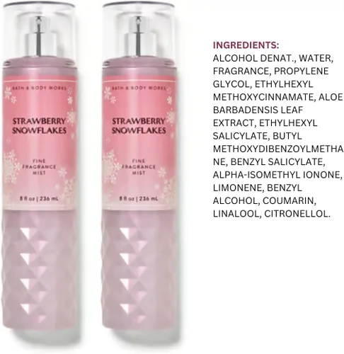 Miniatura 3 de Bath & Body Works Strawberry Snowflakes - Set de regalo de fragancia fina de 8 onzas, paquete de 2 (copos de nieve de fresa) 8 onzas líquidas
