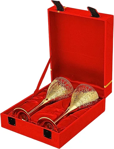 Miniatura 5 de Copas de champán de boda chapadas en oro de 24 quilates para la novia y el novio, copa de latón para comunión, cáliz de metal, regalo para parejas