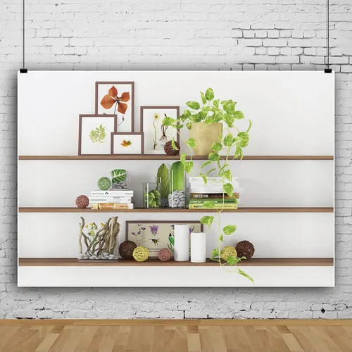 Miniatura 4 de Telón de fondo moderno de 5 x 3 pies para decoración de sala de estar, estantería de plantas verdes, telón de fondo de oficina