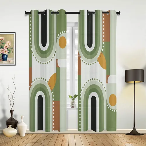 Miniatura 6 de Curtains Panels for Living Room Mid-Century Modern Art Geometric Abstract Green Window Curtains Light Filtering Grommet Top Drapes for Bedroom