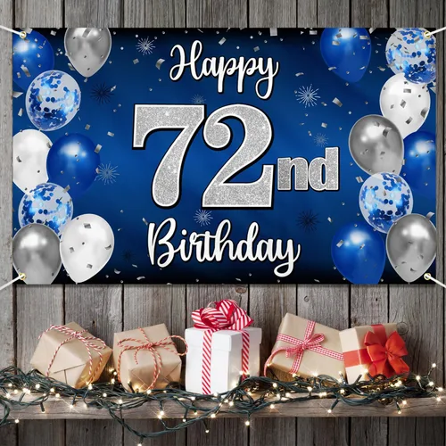 Miniatura 219 de Decoración de feliz cumpleaños 35, globo azul y plateado de 35 años, cartel grande de telón de fondo de cumpleaños, suministros para fiesta de 35th