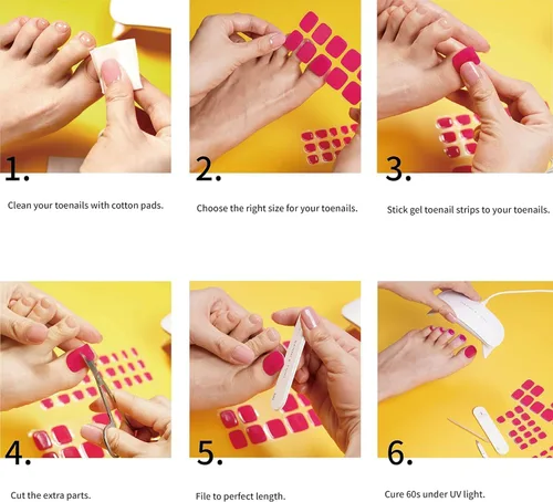 Miniatura 6 de DANNI & TONI Tiras de gel semicuradas para uñas de los pies, color burdeos (Garnet Gaze) Ojo de Gato, Calcomanías de uñas de gel Pedi Wraps 37
