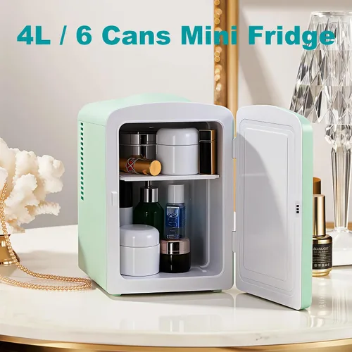Miniatura 3 de Iceblue Mini nevera retro de 4 litros/6 latas, mini refrigerador para el cuidado de la piel, enchufe de CA y cargador de coche de 12 V, mini Verde