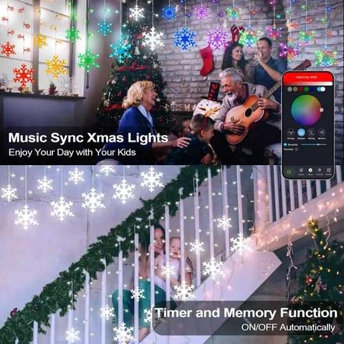 Miniatura 4 de Luces de Navidad inteligentes de copo de nieve, 156 luces LED de 12 gotas de 3.5 m, enchufe, control remoto por aplicación con 16 millones