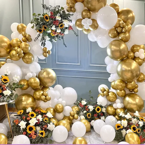 Miniatura 5 de FOTIOMRG - Kit de guirnalda de globos dorados metálicos de 110 piezas, globos de látex cromados de oro de 18/12/10/5 pulgadas de diferentes tamaños