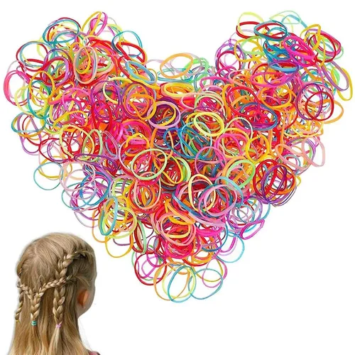 OIG Brands 1500 soportes para cola de caballo, bandas de goma sin daños, ligas para el pelo para niñas pequeñas, sin tirones, de 1 pulgada Multicolor