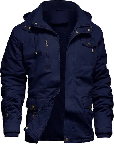 Miniatura 17 de Chaqueta de invierno para hombre, chaqueta militar, chaqueta tipo cargo con forro polar, chaqueta cálida con capucha desmontable, chaqueta