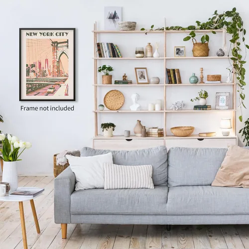 Miniatura 5 de Pósteres de Paisaje de la Ciudad de Nueva York Rosa Monumentos Retro de EE.UU. Paisaje Arte de Pared Puente Vintage Pintura en Lienzo para Sala