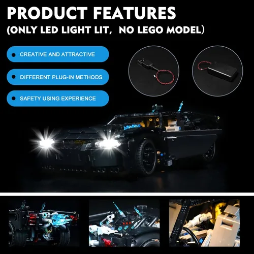 Miniatura 4 de VONADO Kit de luz LED compatible con Lego Technic The Batmobile 42127, iluminación de bricolaje para Lego Batmobile