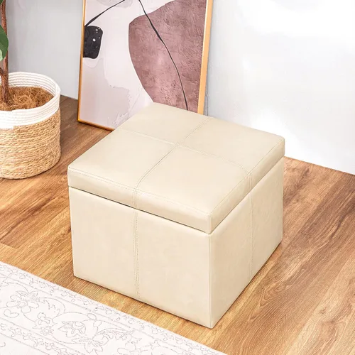 Miniatura 2 de Homebeez Faux Leather Storage Ottoman, 17.3" Square Upholstered Small Foot Rest Stool Cube Footstool with Hinged Lid, Load 300 lb, for Living Room