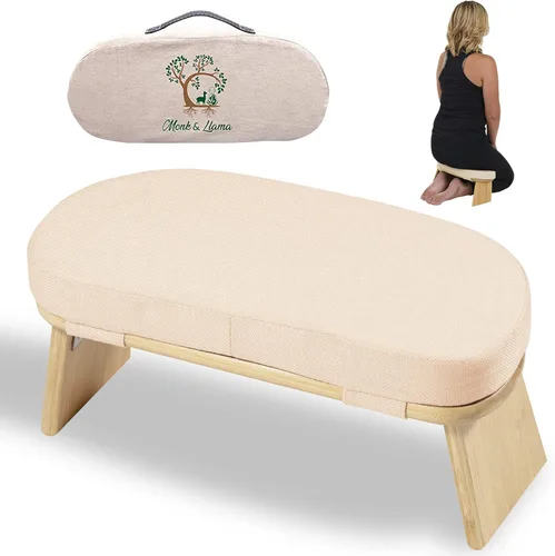 Monk & Llama Banco de meditación – Taburete plegable y ergonómico de bambú – Perfecto banco Seiza silla de meditación para oración y viajes –
