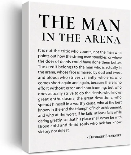 JerLoe Lienzo inspirador impreso con cita motivacional The Man in the Arena de 12 x 15 pulgadas, enmarcado, arte de pared para el hogar, oficina,
