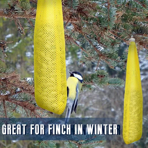 Miniatura 4 de Shappy 6 unidades de comederos de pinzones para colgar en exteriores, calcetines de cardo y pájaro para pájaros y semillas de cardo