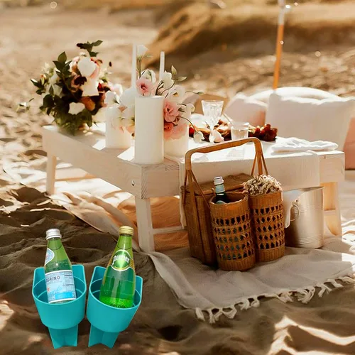 Miniatura 8 de Portavasos para la playa Home Queen con bolsillo, soporte multifuncional para arena para bebidas, teléfono, gafas de sol y llaves, accesorio