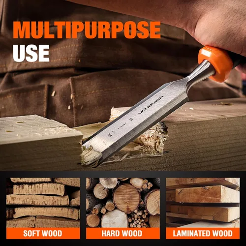 Miniatura 6 de VANQUISH Cuchillas biseladas Cincel de madera con tapa de acero llamativo para tallado de carpintería - 1 pulgada (4626)