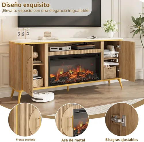 Miniatura 6 de Soporte de TV con chimenea acanalada de hasta 80 pulgadas, moderno centro de entretenimiento con chimenea eléctrica de 30 pulgadas, consola
