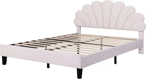 Miniatura 6 de Harper & Bright Designs Base de cama tapizada de tamaño Queen con cabecera de terciopelo con patrón de flores para niños, niñas, niños y adultos