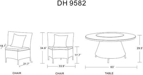 Miniatura 7 de Manhattan Comfort Nightingdale - Juego de comedor para exteriores de 7 piezas con cristal redondo Lazy Susan, incluye 6 sillas de ratán, cojines