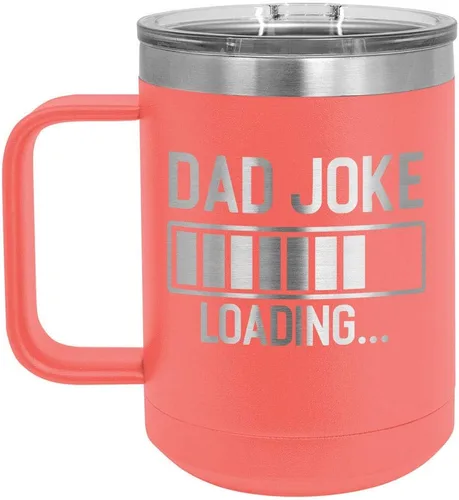 Miniatura 13 de DAD JOKE LOADING Taza de café roja de 15 oz con tapa deslizante Taza de café de viaje aislada Ideas de regalos del día del padre de hijo o hija