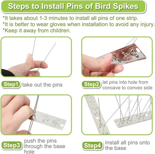 Miniatura 5 de Paquete de 56 picos de acero inoxidable para palomas y pájaros pequeños, para uso al aire libre, tiras de prevención de aves para cerca, cuervos