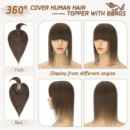 Miniatura 43 de Rich Choices Pelucas con topper de cabello para mujeres, cabello humano real 100% Remy, sin flequillo, para mujeres con adelgazamiento en la parte