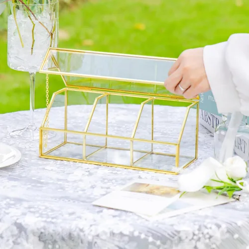 Miniatura 6 de NCYP Organizador de bolsas de té de vidrio con tapa, caja de almacenamiento pequeña de 3 ranuras para bolsitas de té, vitrina de mostrador