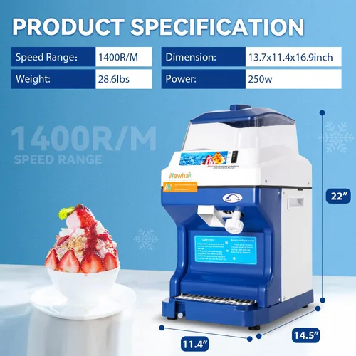Miniatura 4 de Newhai Máquina de afeitar de hielo comercial Trituradora de hielo eléctrica Máquina de hielo afeitado 300 W Máquina automática de cono de nieve 1400