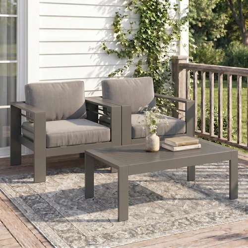 Solaste Aluminum Patio Sofa with Coffee Table,3 PCS Patio Furniture Set with Cushions, All-Weather Outdoor Sofa for Balcony, Deck, Backyard, Porch,