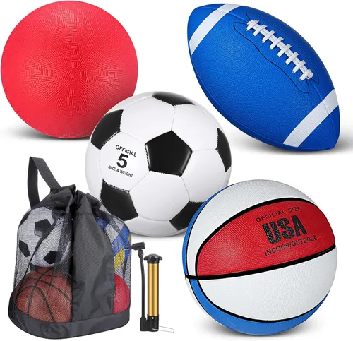 Miniatura 9 de Lenwen Juego de 4 pelotas deportivas, incluye tamaño oficial de baloncesto, fútbol, fútbol, parque infantil, bolsa de equipamiento