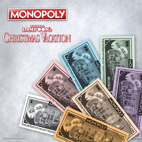 Miniatura 7 de Monopoly Vacaciones de Navidad de National Lampoons, con fichas temáticas de ardilla, taza de ponche de huevo, motosierra y más, 2-6 jugadores