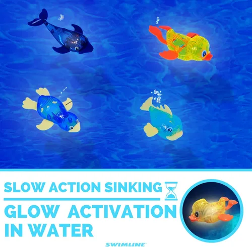 Miniatura 2 de Swimline Original Pack de 4 Juguetes de Buceo con Luz LED Animales Marinos Brillantes y Divertidos, Juego de Atrapar Peces con Recuperación