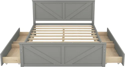 Miniatura 5 de Anwick Cama de plataforma de madera con 4 cajones de almacenamiento, base de cama de plataforma de madera maciza con cabecera y patas de apoyo