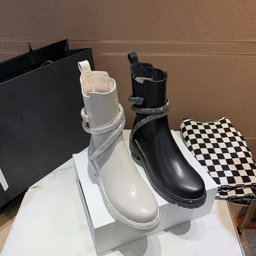 Miniatura 5 de keleimusi Botines de combate Chelsea con adornos de cristal para mujer con lengüetas planas