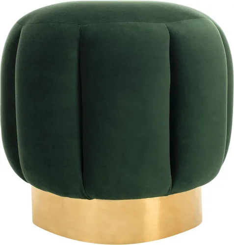 Miniatura 20 de SAFAVIEH Couture Collection Maxine Glam - Otomana redonda tapizada de terciopelo negro/canal dorado para sala de estar, dormitorio, taburete