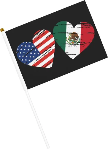 Miniatura 2 de Bandera de México de Estados Unidos, bandera de mano con corazón, tamaño único, tamaño pequeño, mini banderas en palo, decoraciones de fiesta
