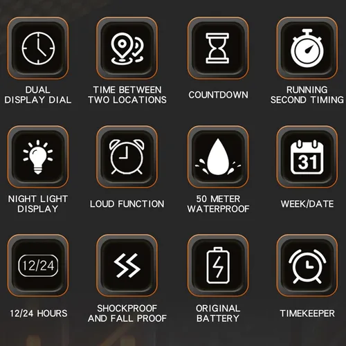 Miniatura 8 de Relojes para hombre, únicos rectángulos, reloj de pulsera blanco con pantalla digital analógica de doble hora, cronómetro de cuenta regresiva, Negro