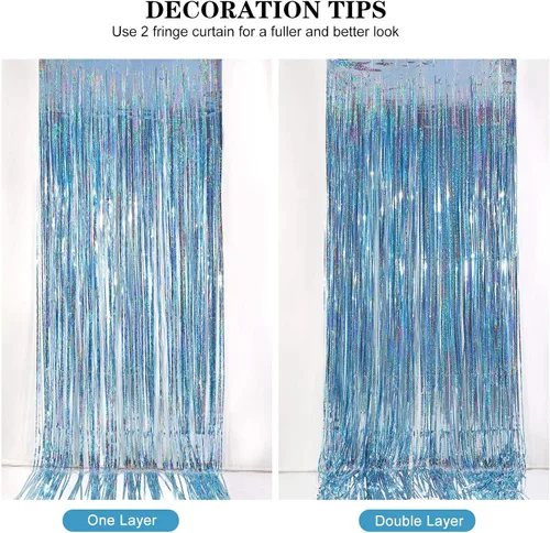 Miniatura 5 de CYLMFC Cortinas de flecos de papel de aluminio para decoración de fiesta, paquete de 2 telones de fondo de oropel de 3 x 8 pies para telón de fondo