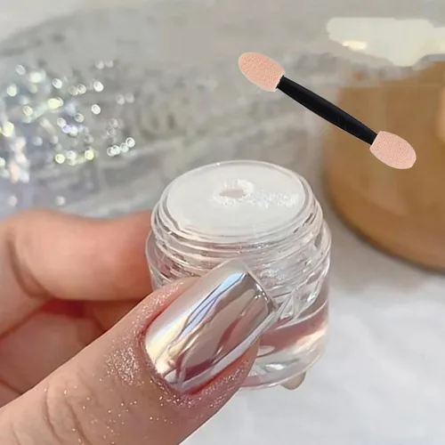 Polvo de uñas cromado con efecto espejo, perla blanca, iridiscente, aurora, mágica, nacarada, joyería de uñas, polvo holográfico, pigmento