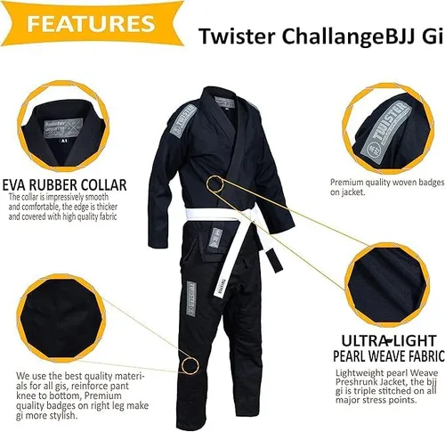 Miniatura 4 de Twister Challenge BJJ Gi Brasileño Jiu Jitsu Gi preencogido Pearl Weave 16.76 oz 100% Tela de algodón