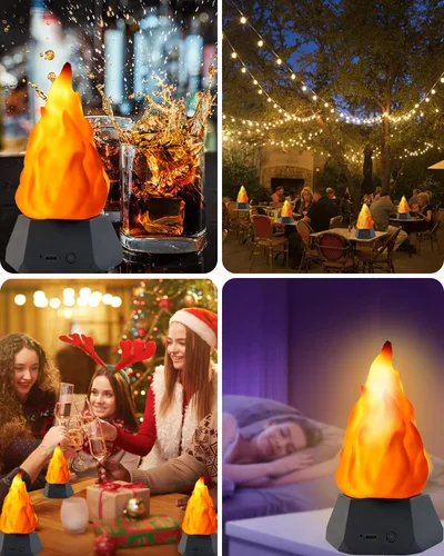 Miniatura 6 de Lámpara de fuego falsa, luz nocturna de viaje recargable 3D con iluminación acogedora, velas LED falsas de chimenea de 3 modos para decoración
