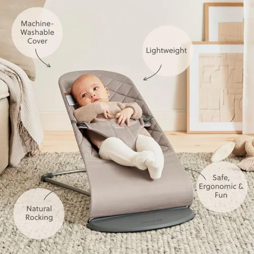 Miniatura 2 de BabyBjörn Bouncer Bliss, Gris Arena, Tejido, Colchón Clásico de Acolchado Asiento Ajustable de Mecedora para Bebé de 2 en 1 y Silla para Niño