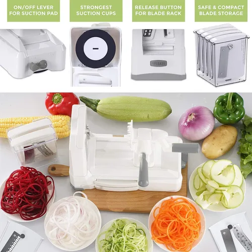 Miniatura 5 de Cortador de verduras de 5 cuchillas Spiralizer, el más fuerte y resistente, ideal para hacer pastas y espaguetis de verduras para comidas bajas