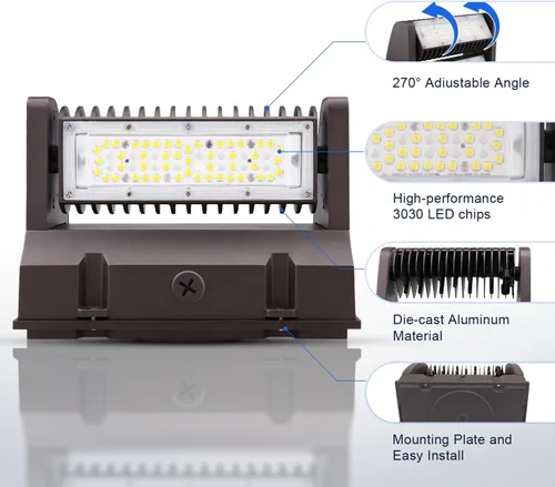 Miniatura 7 de Paquete de luz LED giratoria de 40 W con cabezal ajustable, 5000 K 5400 LM, IP65 impermeable, accesorios de iluminación de seguridad comercial