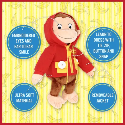 Miniatura 7 de Kids Preferred Curious George Learn to Dress Monkey - Juguetes de peluche de animales suaves y lindos, peluches tiernos y abrazables, regalos
