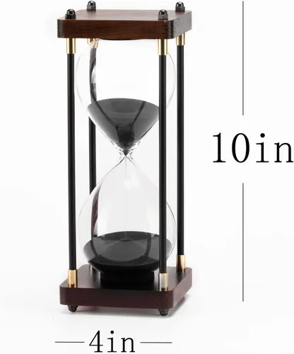 Miniatura 3 de Reloj de Arena Grande de 60 Minutos, Temporizador de Arena de Madera Decorativo con Arena Negra, Reloj de Arena de 1 Hora Negro arena