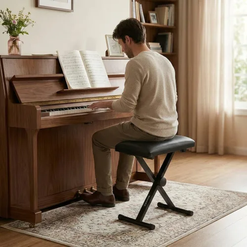 Miniatura 2 de CAHAYA Banco de teclado estilo X altura ajustable 16.3-19.6 pulgadas, cojín acolchado para piano, banco de teclado para teclados Piano CY0257