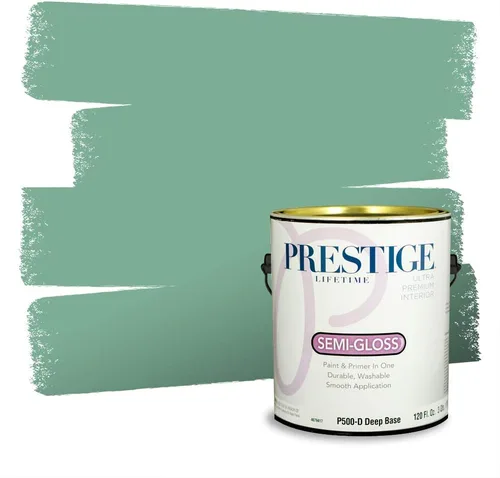 Miniatura 217 de Prestige Paints - Pintura exterior e imprimación en uno, 1 galón, plano, compatibilidad comparable con el color menta «Whipped Mint» de Behr